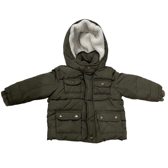 Baby Gap Other - Baby Gap Coat Boys Toddler 18-24 Months Olive Green Sherpa Hood Snow Winter Warm